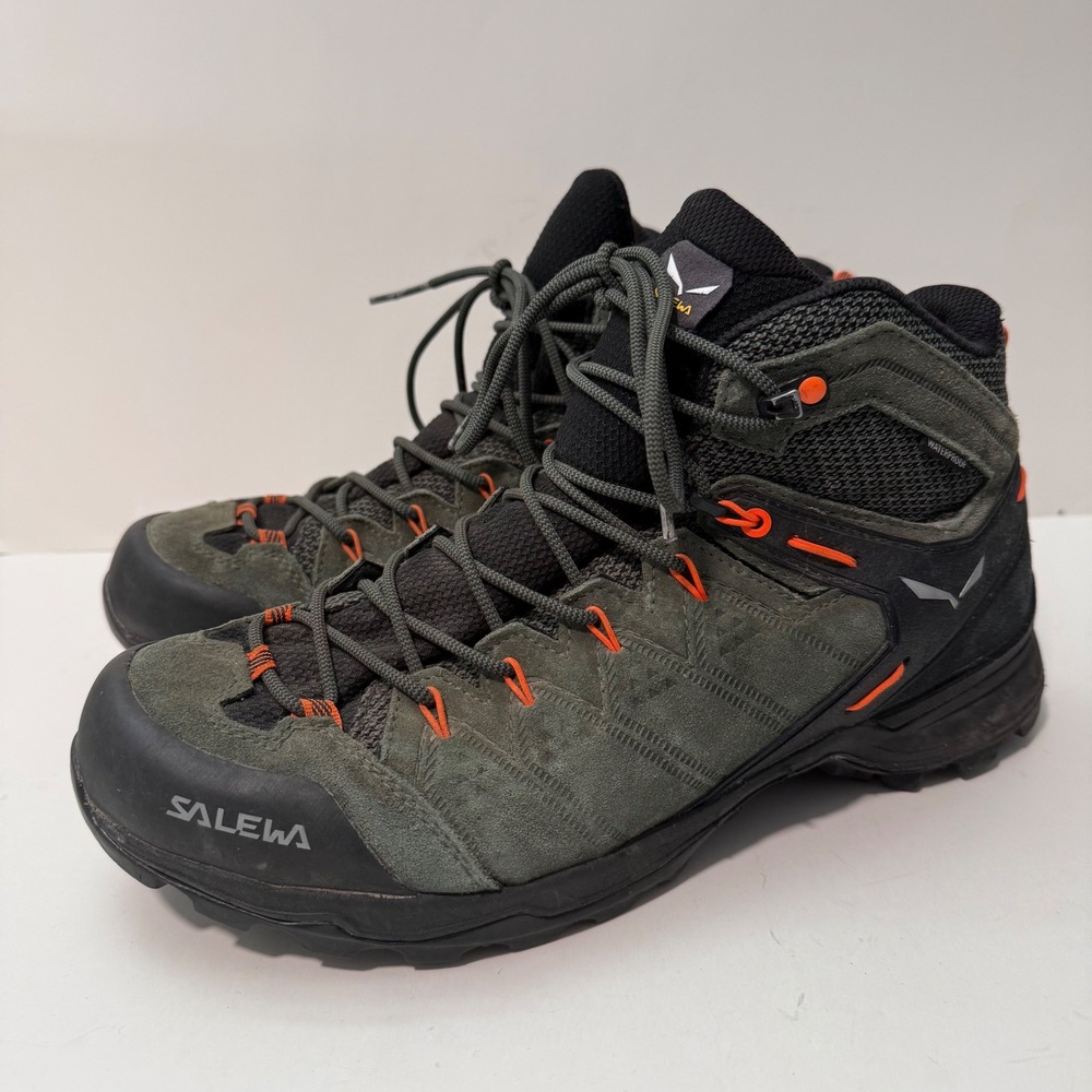 Salewa Mens Alp Mate Mid WP Hiking Boots 9 Thyme Green Black Waterproof Mountain